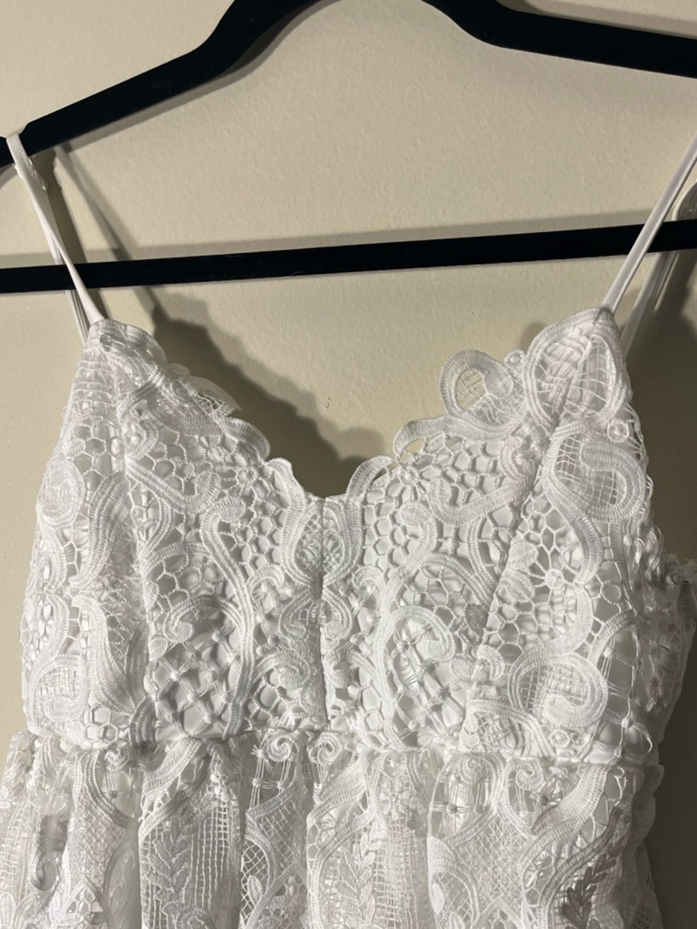 VILA | White Floral Lace Spaghetti Mini Midi Dress Bridal Euro Summer Coastal